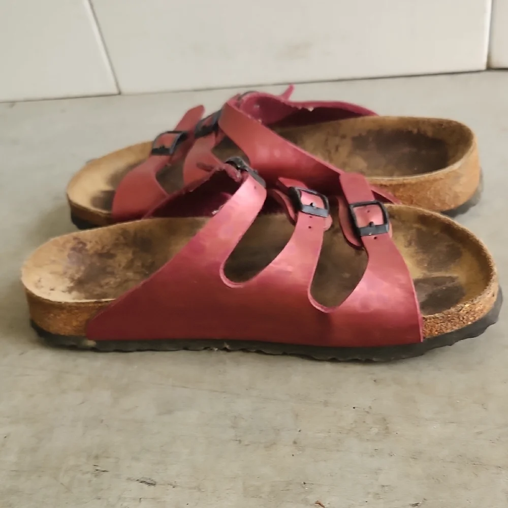 Birkenstock Red Sandals with Adjustable Straps and Contoured Footbed - Picture 6 of 12